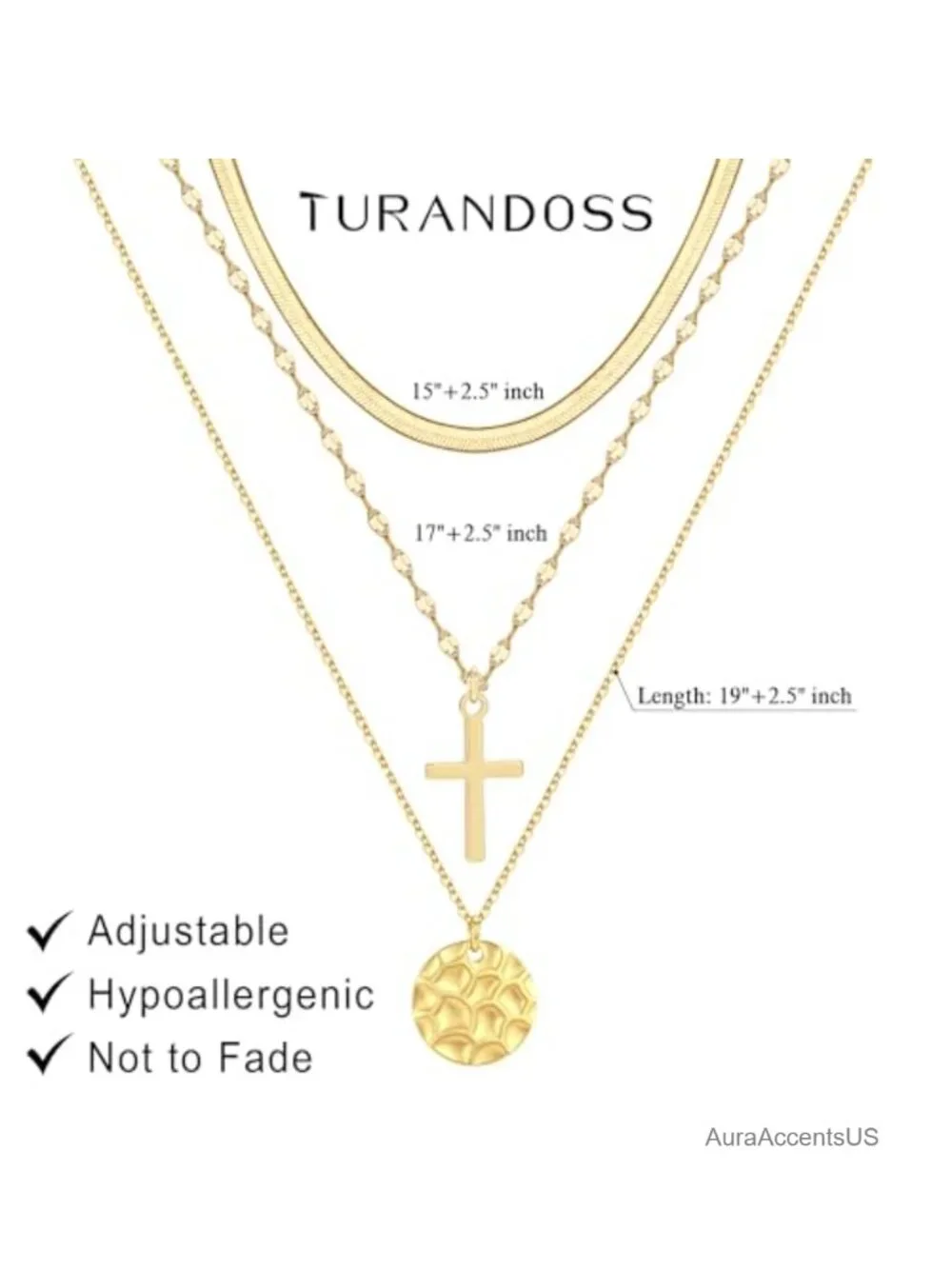 14k Gold Plated Layered Cross Necklace Christian Gift